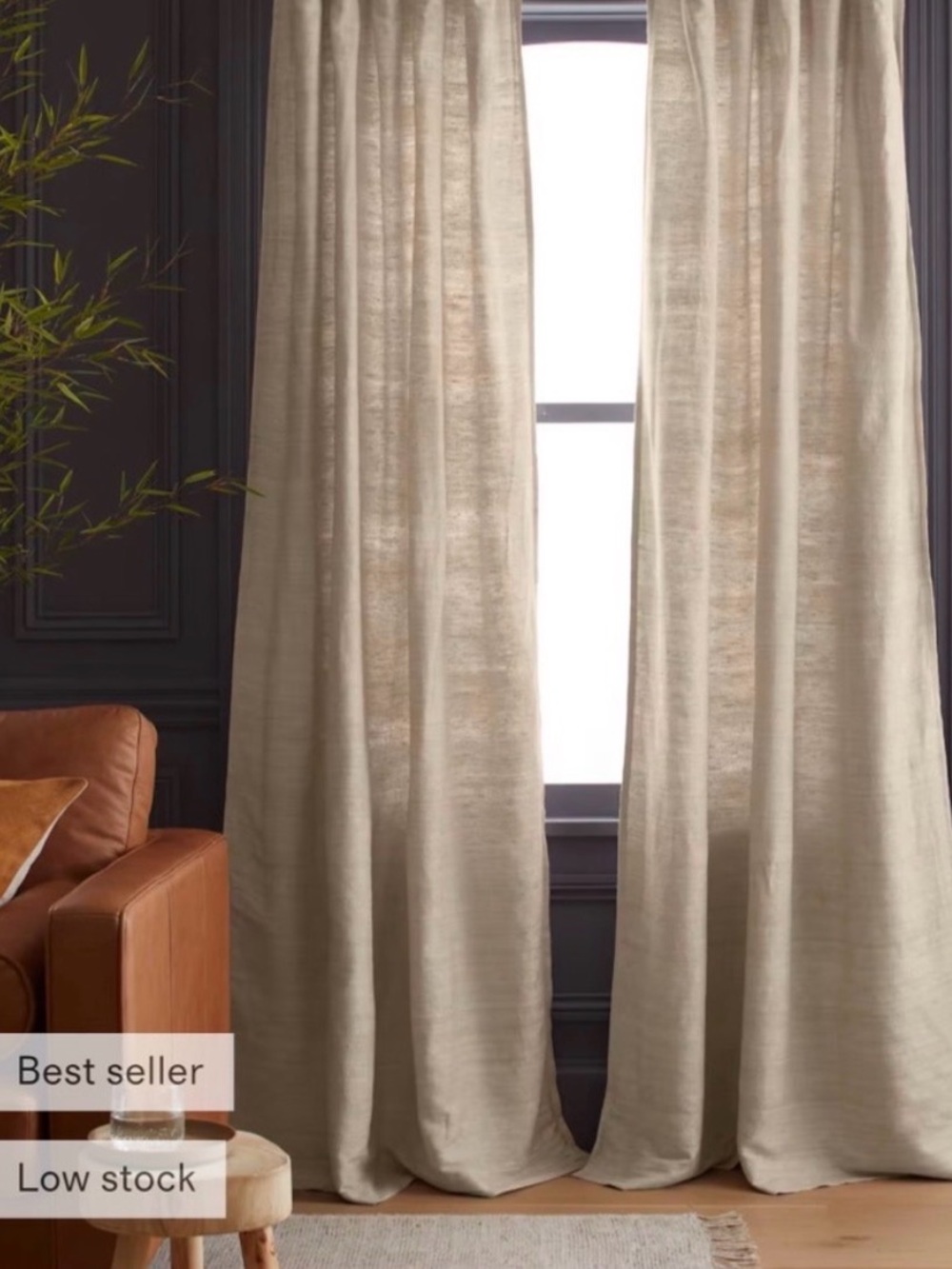 Quince Raw Silk Curtain Panel 48x96 one panel